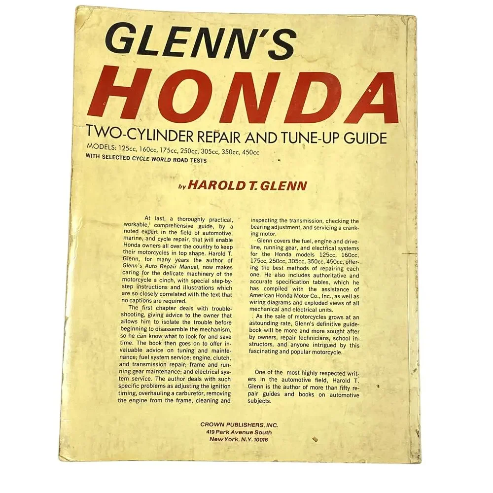 Glenns Honda Two-Cylinder Repair and Tune-Up Guide Harold T Glenn Vintage Book